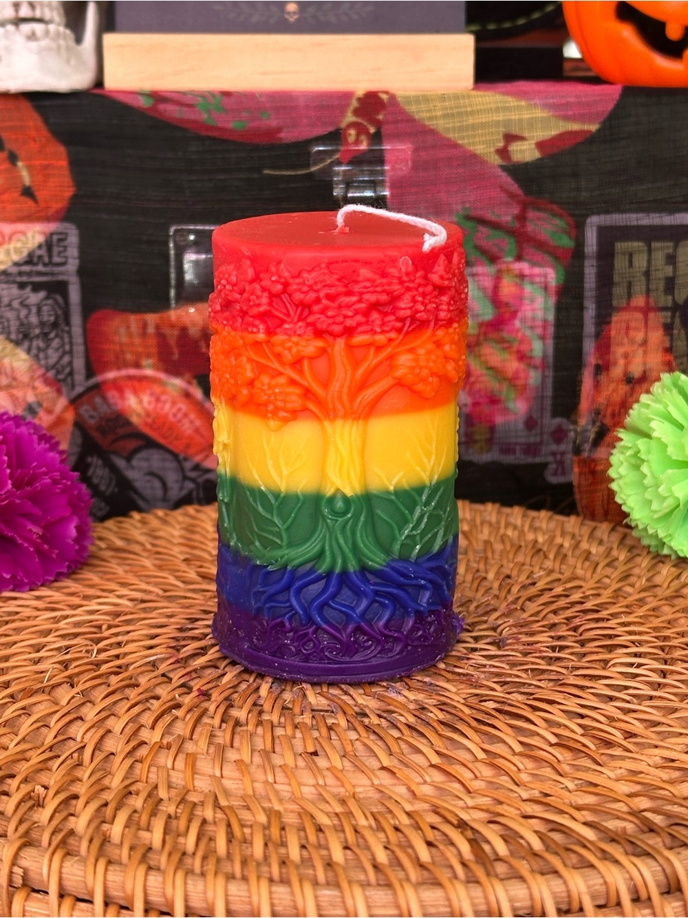 Chakra Tree of Life Pillar Candle – Rainbow Layered Spiritual Candle